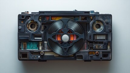 Open vintage tape recorder