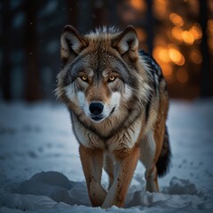 Obraz premium Majestic wolf in snowy landscape