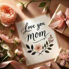 Flat lay Mother's Day card with coffee and flowers
