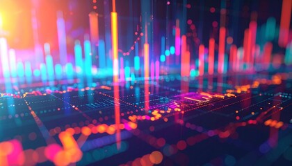 High resolution digital art of multiple stock charts stacked on top of each other