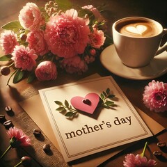 Mother&rsquo;s Day setup with flowers and letter