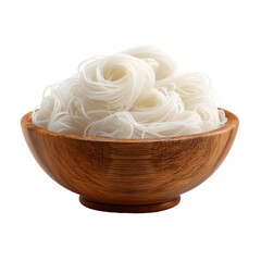 rice noodles in wooden bowl on transparent background