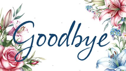 Goodbye Message with Floral Decoration on White Background