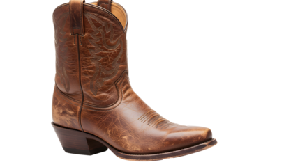 Brown Leather Cowboy Boots White or Transparent PNG