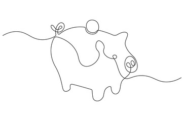 Continuous one line drawing of piggy bank. Single line drawing illustration of Pink piggy bank. Savings money for the future concept vector art. Doodle line illustration.
