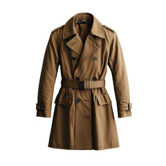 Shop stylish women's trench coat classic double breasted belted outerwear on transparent background