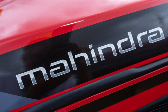 detail of the logo of the Mahindra tractor factory originally from India