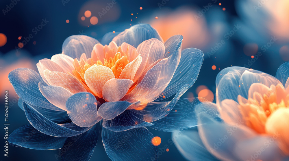 Poster a mesmerizing 4k 3d background showcases realistic fluid flower patterns from the side, creating a c