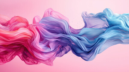 Obraz premium A creative 3D side angle design featu realistic flowing fabric in 4K resolution, showcasing vibrant shades of pink, blue, and purple on a soft background.