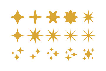 Collection of golden starburst sparkle icons set for design projects and digital media stars shine light shiny shape