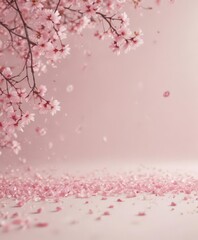 Delicate pink sakura petals drift on a soft pastel backdrop ,  japanese,  romantic