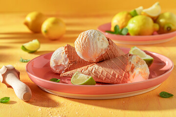 Sour and sweet lemon ice cream as a summer dessert.