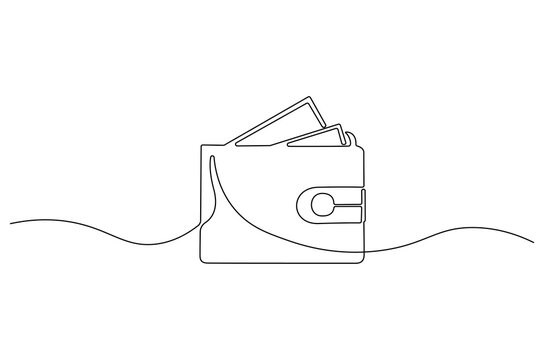 Continuous one line drawing of Wallet with paper money. Single line drawing illustration of Money in wallet. Finance concept vector art. Doodle line illustration.