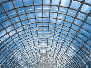 Naklejka premium Arched glass ceiling design with metal framing.
