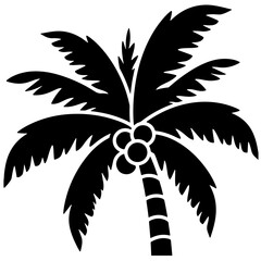 Black silhouette of a palm tree with coconuts. Simple vector illustration. Tropical summer design element.