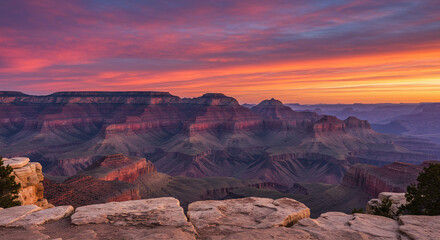 Naklejka premium Grand Canyon at Sunset with Colorful Sky and Rock Formations