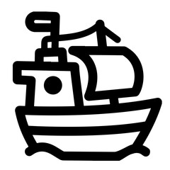 Simple black and white vector illustration of a cartoon sailboat.