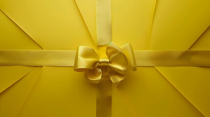 Monochrome yellow package with ribbon and bow for celebrations and festive days