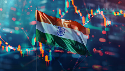 Indian Flag with Financial Market Background