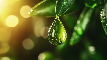 Olive Oil Drop Hanging from Olive Branch