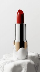 Red Lipstick on Marble Stand Display