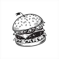 Hamburger Silhouette Clipart | Black Burger Outline on White Background