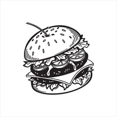 Hamburger Silhouette Clipart | Black Burger Outline on White Background