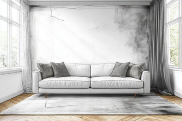 Modern living room interior design with gray accents.