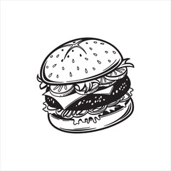 Hamburger Silhouette Clipart | Black Burger Outline on White Background