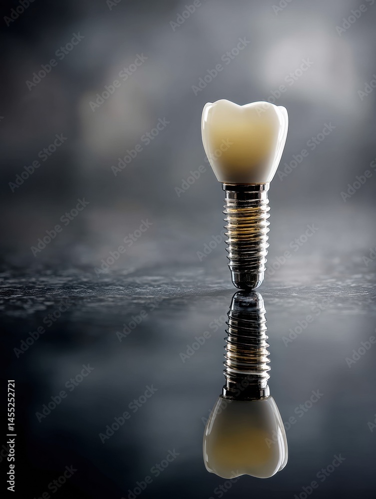 Aufkleber implant crown displays elegant design on reflective surface with distinct shadows in a softly lit en