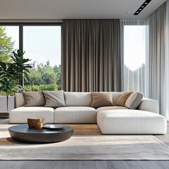 Modern sectional sofa in a spacious living room.