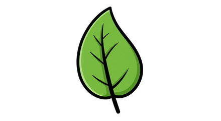 Illustration of a single green leaf with black veins on a plain black background design element