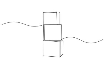 Continuous one line drawing Stack of cardboard box. Single line drawing illustration Stack of carton box. Online shopping concept vector art. Doodle line illustration.