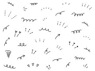 手書きの飾りイラストのベクターイラストセット。手描き、集中線、注目、矢印