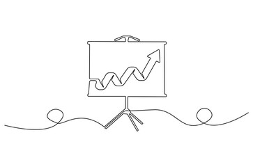 Continuous one line drawing Growth charts in white board. Single line drawing illustration White board with growth chart. Business plan concept vector art. Doodle line illustration.