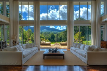 Spacious living room with panoramic mountain views.
