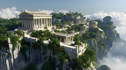 Fototapeta premium Explore the Majestic Acropolis of Jade Walls: Ancient-Inspired Green Citadel Radiating Tranquility and Emerald Splendor