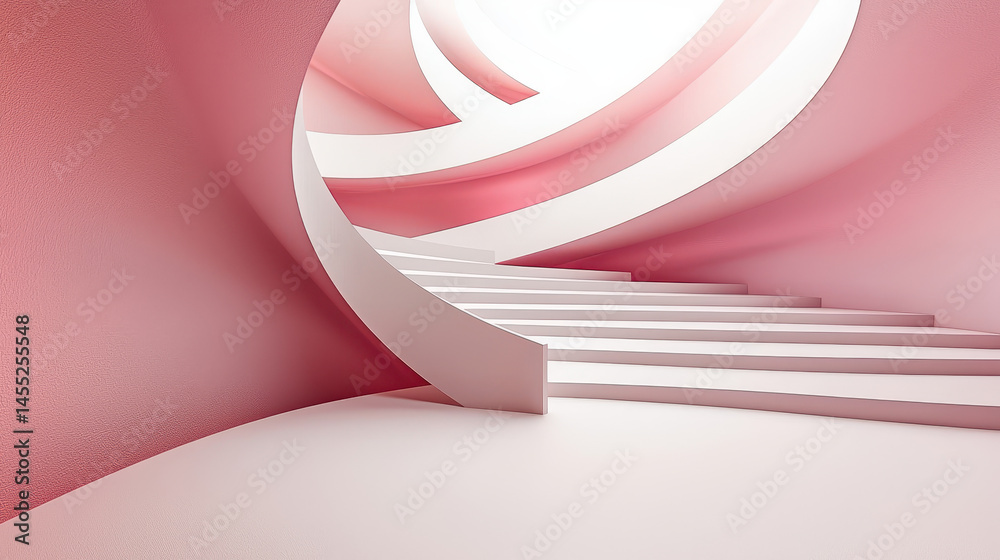 Poster an abstract 3d render showcases a modern architectural design with smooth lines and soft pink hues, 