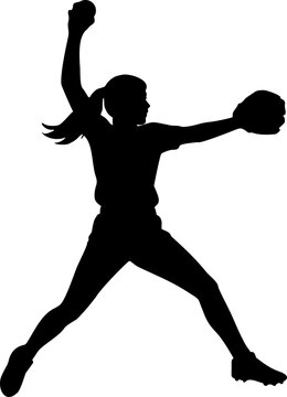 Girl softball player pitching ball silhouette isolated on a white transparent background vector graphic