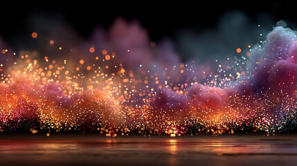 Abstract firework background with vibrant bursts of light radiating across a dark sky, leaving large empty space for text, symbolizing joy, celebration, and new beginnings.

