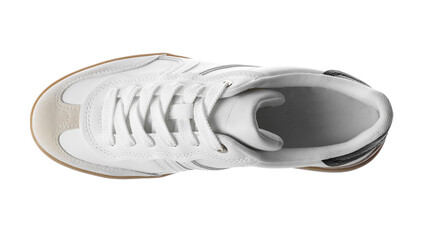 One stylish sneaker isolated on white, top view. Casual footwear
