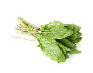 Bunch of fresh green sorrel leaves isolated on white, top view