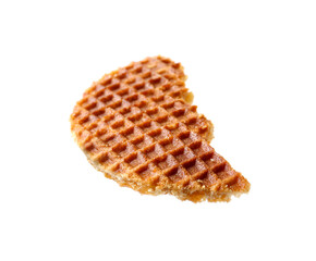 Piece of tasty waffle isolated on white