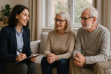 Elderly Couple Healthcare Consultation with Advisor at Home