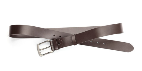 One brown leather belt isolated on white