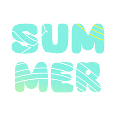 Obraz premium Text Summer in abstract figure colored background. blue letters. Poster design, flyer. Vector illustration.