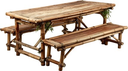 Enjoy Outdoor Gatherings with an Organic Bamboo Folding Picnic Table Isolated on Clean White Background