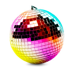 One bright shiny disco ball on white background