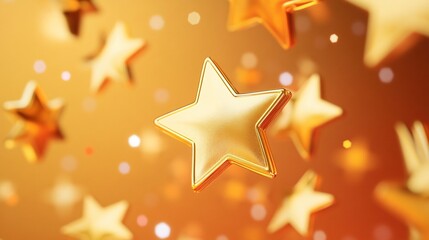 Shiny Gold Holographic Medals with 3D Stars Floating in Motion