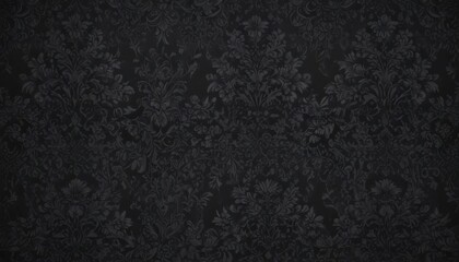 Fototapeta premium Dark grey backdrop, highlighted by a complex black damask pattern, showcasing elaborate foliage and floral designs , gothic, brocade